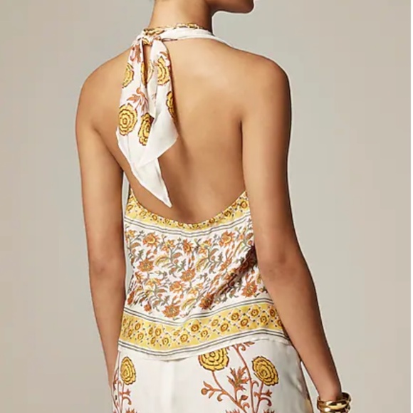J. CREW Open-back halter top in sunset rose block print $118 XS NWT - Picture 5 of 5